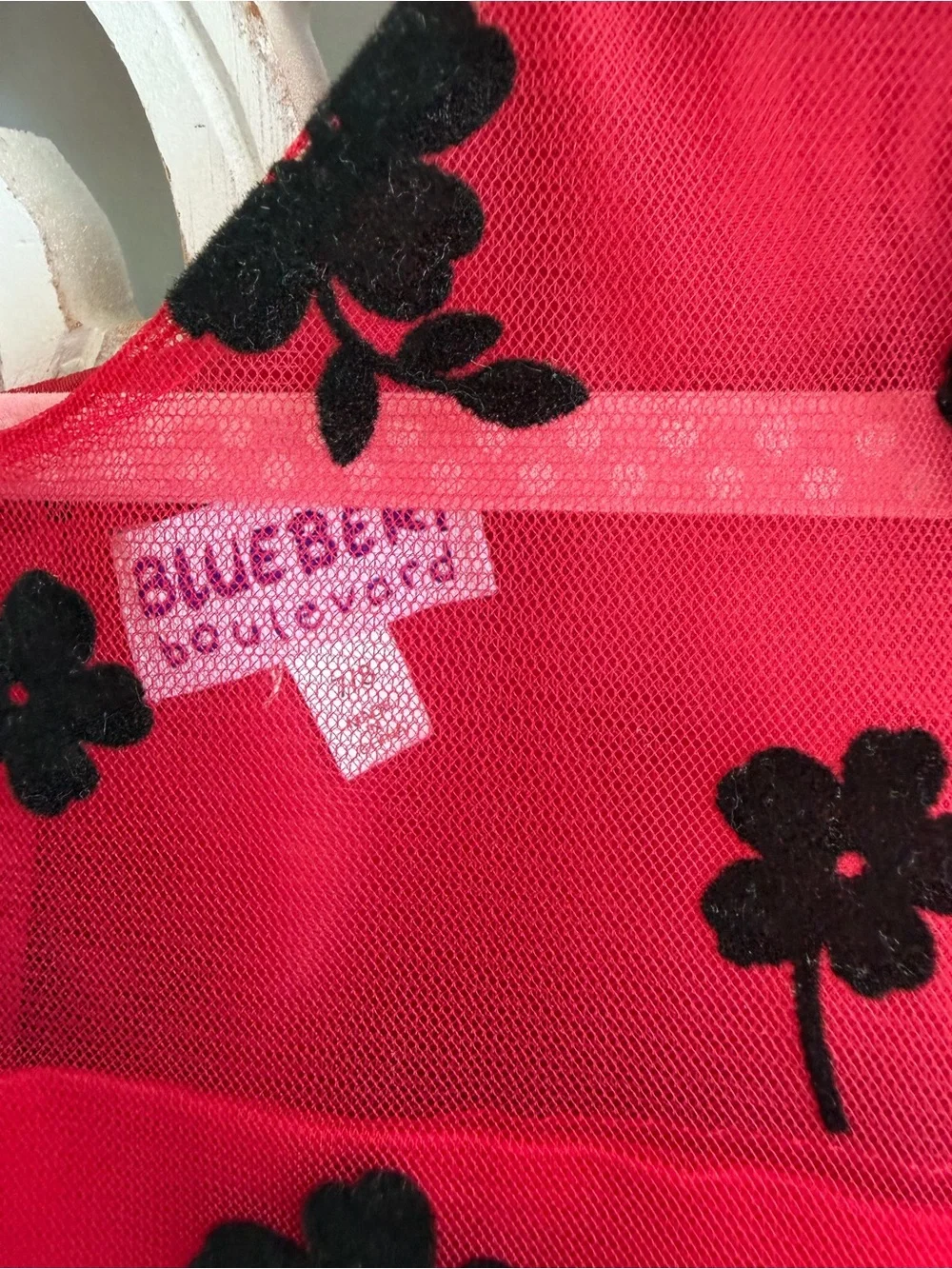 Blueberi Boulevard Red & Black Floral Tulle Party Dress, 7/8